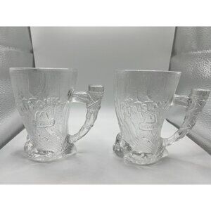 Set of 2 McDonald's‎ Flintstones Mammoth Frosted Clear Mugs RocDonalds 1993